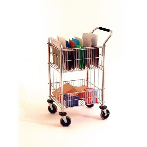 Mail distribution trolley with chrome finish