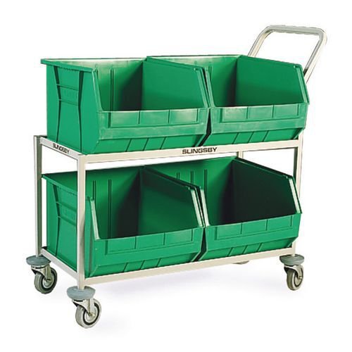 Mobile small parts bin storage trolleys - Four bin