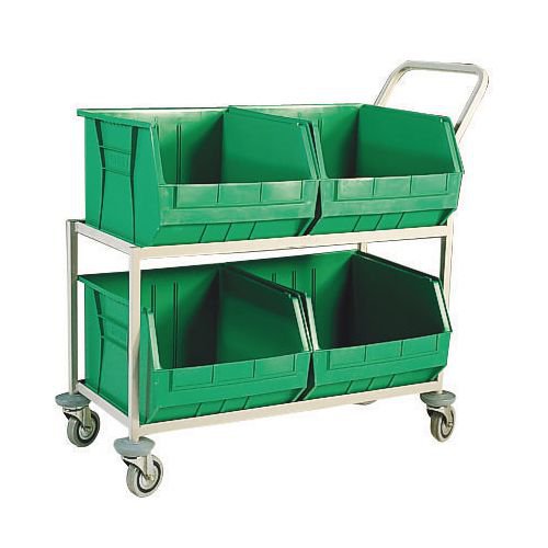 Mobile small parts bin storage trolleys - Four bin