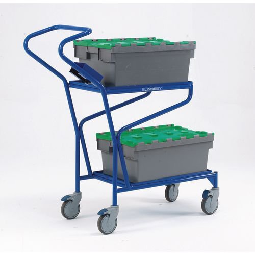 Slingsby order picking trolley with solid shelves