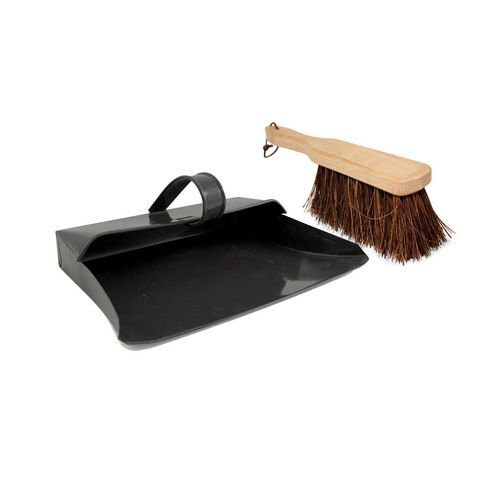 Metal dustpan and coco hand brush