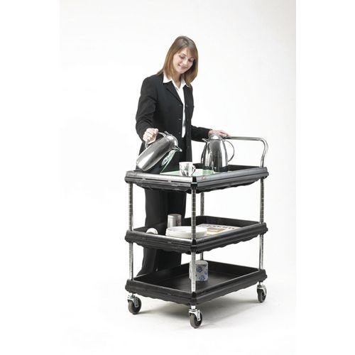 Deep ledge catering and clearing shelf trolleys -  3 tier - Black