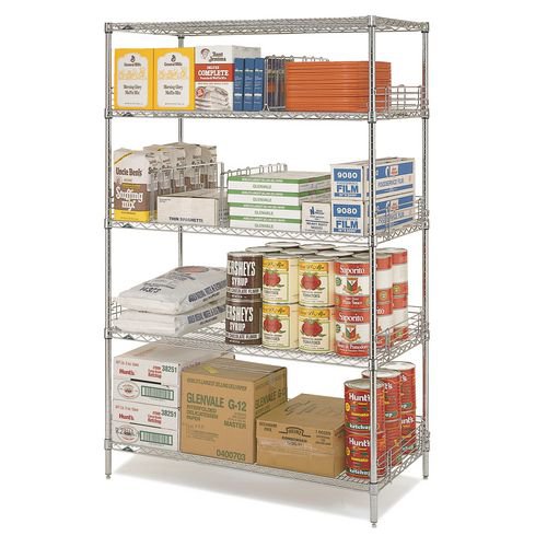 Slingsby chrome wire shelving system starter bay - 4 shelf levels, height 1590mm