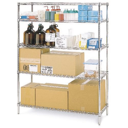 Slingsby chrome wire shelving system starter bay - 5 shelf levels, height 1895mm