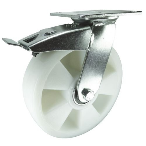 Castor, Swivel - Medium Duty 125mm Dia Nylon Wheel & Brake
