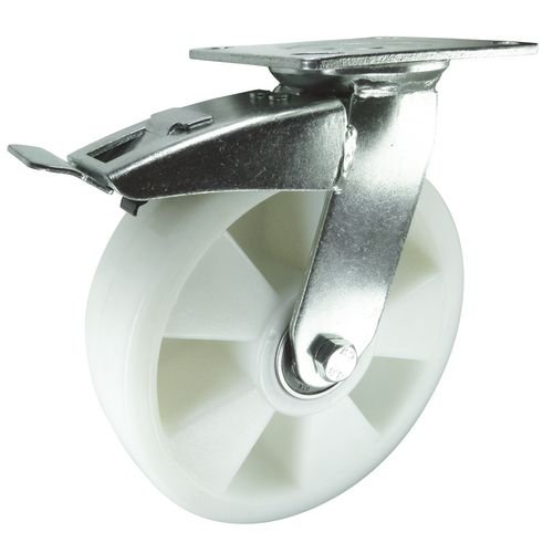 Castor, Swivel - Medium Duty 200mm Dia Nylon Wheel & Brake