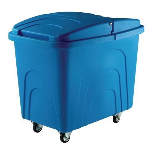 Slingsby robust rim tapered plastic container trucks, with lids, blue castors in  corner pattern
