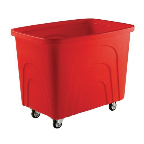 Slingsby robust rim tapered plastic container trucks, red castors  in  corner pattern
