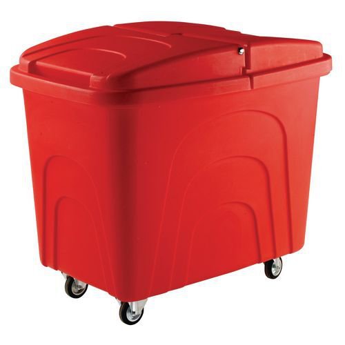Slingsby robust rim tapered plastic container trucks, with lids, red castors  in  corner pattern