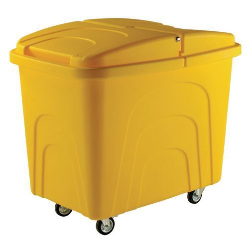 Slingsby robust rim tapered plastic container trucks, with lids, yellow castors  in  corner pattern