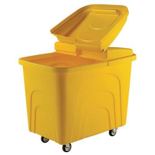 Slingsby robust rim tapered plastic container trucks, with lids, yellow castors  in  corner pattern