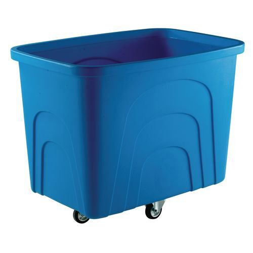 Slingsby robust rim tapered plastic container trucks, blue castors in diamond pattern