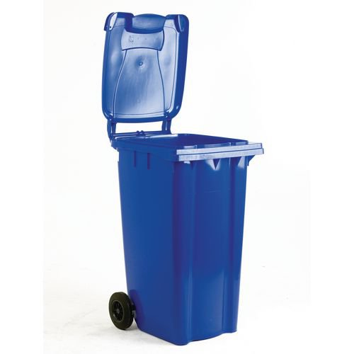 This tough and durable refuse container is made from UV stabilised polyethylene, which is weather-resistant and designed for long life. The lid and high quality plastic construction help keep odour contained and the 2 wheels provide easy manoeuvrability. This blue refuse container has a capacity of 240 litres.