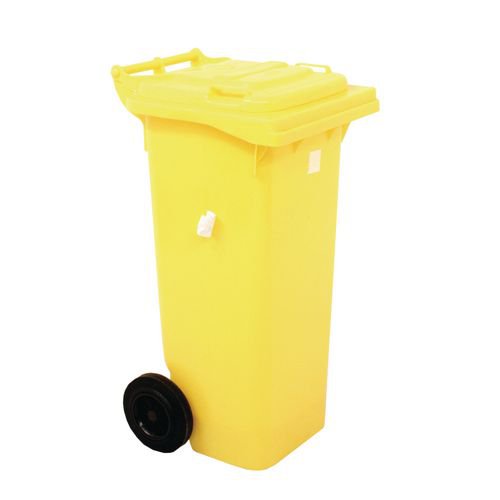 This tough and durable refuse container is made from UV stabilised polyethylene, which is weather-resistant and designed for long life. The lid and high quality plastic construction help keep odour contained and the 2 wheels provide easy manoeuvrability. This yellow refuse container has a capacity of 80 litres.