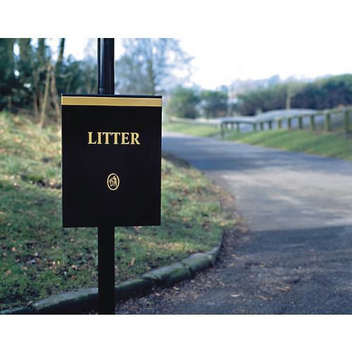 Victorian style steel post & wall mounted open top litter bin post mounted