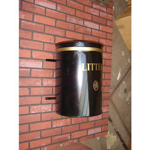 Victorian style steel post & wall mounted open top litter bin wall mounted