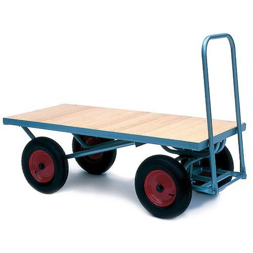 Heavy duty turntable trucks with wooden platforms, L x W - 1905 x 762 and on pneumatic tyres