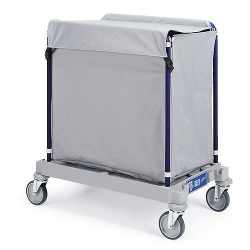 Side opening steel laundry trolley with plastic coated bags, 200litres with lid