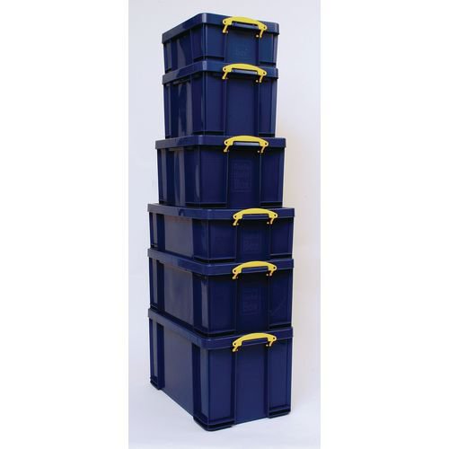 Opaque blue Really Useful Box® containers