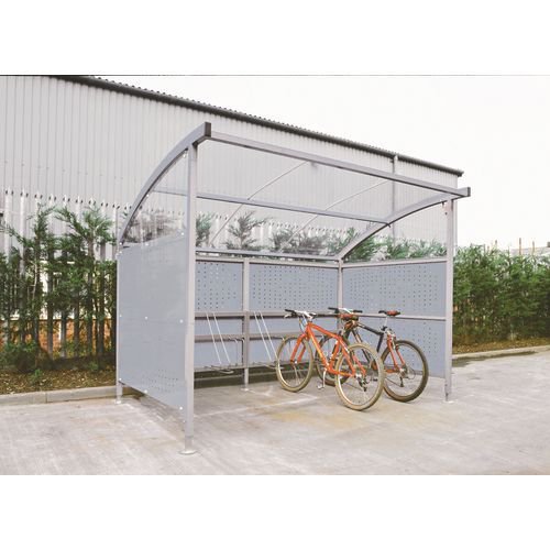 Premium cycle shelter and cycle rack - extension shelter - plastic roof and perforated steel sides