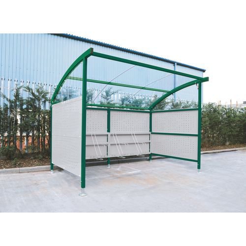 Premier cycle shelter and cycle rack - standard shelter - plastic roof and perforated steel sides