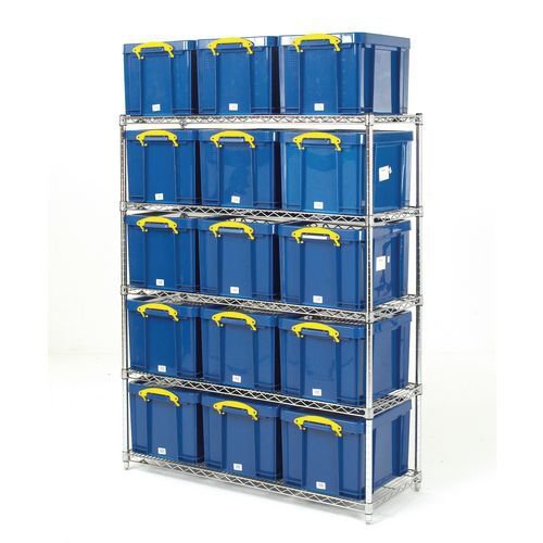 Really Useful Box® wire-shelf archive storage with containers - Complete with 15 opaque boxes