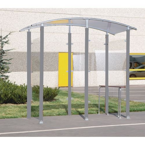 Steel frame smoking shelter and perch bench seat