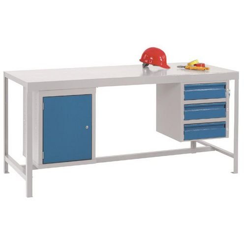 1800X750 Bench Steel Top, 3 Drawer & Cabinet