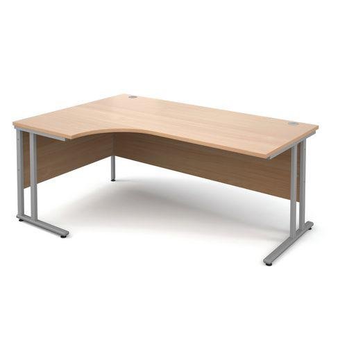 Traditional ergonomic desks - silver frame, beech top, left hand, 1800mm