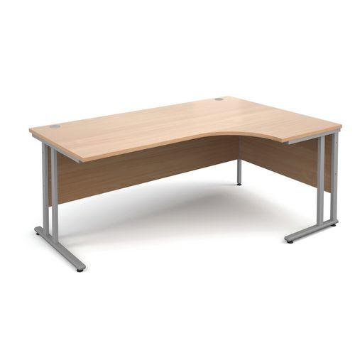 Traditional ergonomic desks - silver frame, beech top, right hand, 1800mm