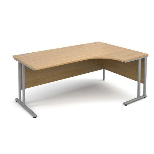 Traditional ergonomic desks - silver frame, oak top, right hand, 1800mm