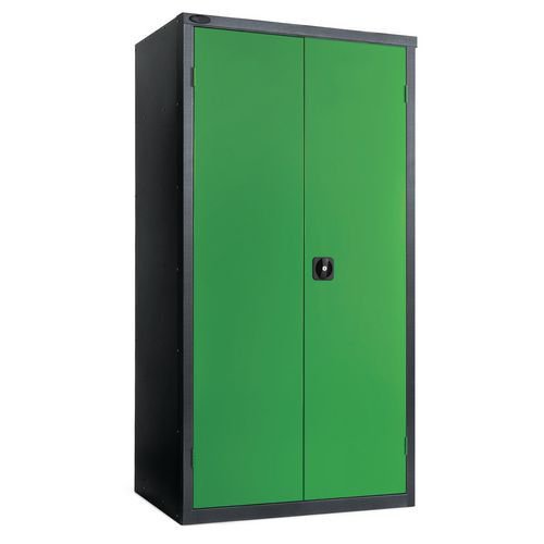 Black carcass cupboard - green doors, 1780mm high with 3 shelves