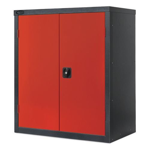 Black carcass cupboard - red doors, 1015mm high with 1 shelf