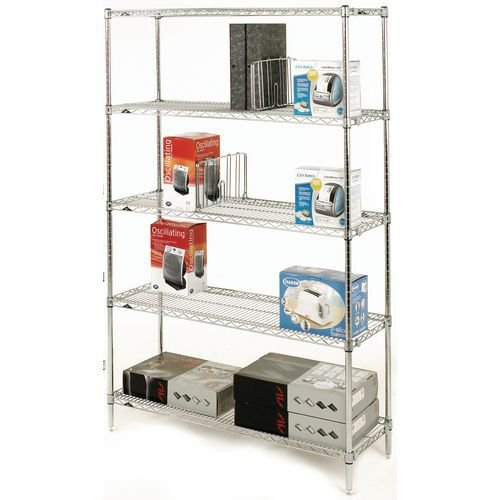 Slingsby chrome wire shelving system starter bay - 5 shelf levels, height 1895mm