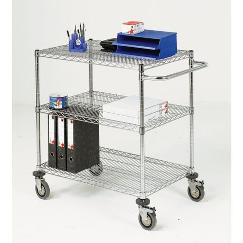 Adjustable chrome wire shelf trolleys, 3 shelves - shelf L x W x 915 x 457mm