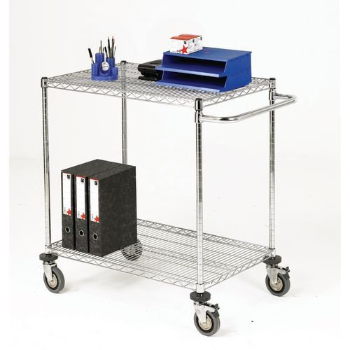 Adjustable chrome wire shelf trolleys, 2 shelves - shelf L x W x 1219 x 457mm
