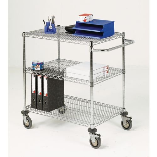 Adjustable chrome wire shelf trolleys, 3 shelves - shelf L x W x 915 x 610mm