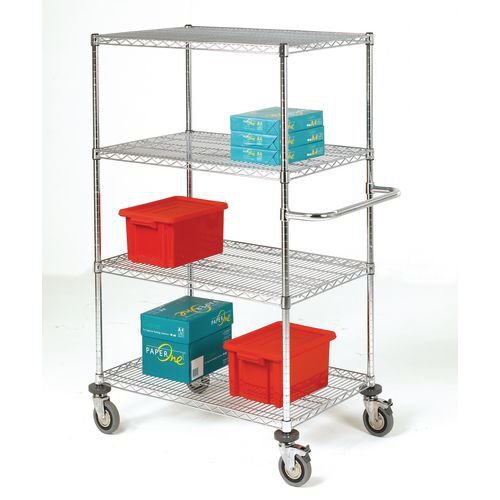 Adjustable chrome wire shelf trolleys, 4 shelves - shelf L x W x 1219 x 610mm