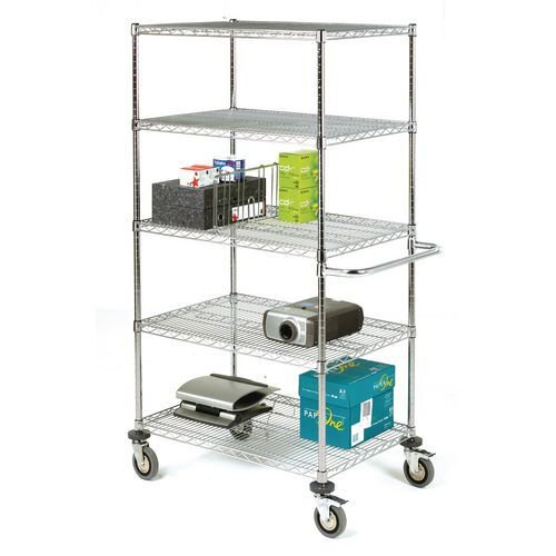 Adjustable chrome wire shelf trolleys, 5 shelves - shelf L x W x 915 x 610mm