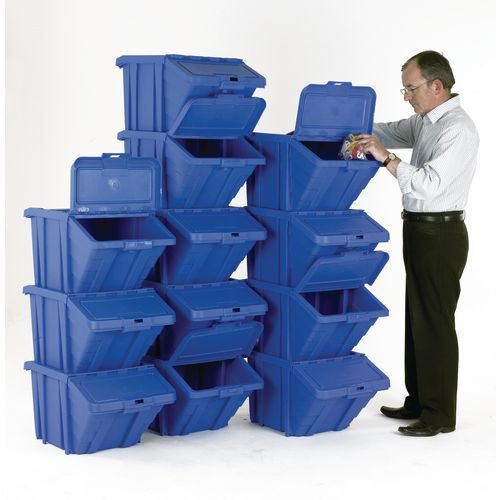 Large storage bins with hinged lids