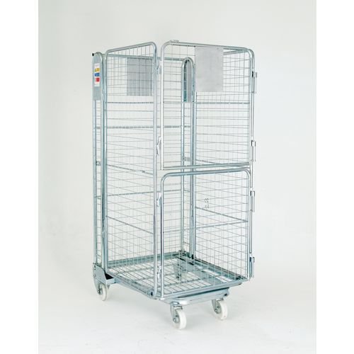 Nestable 'A' frame roll containers with mesh panels - steel mesh base