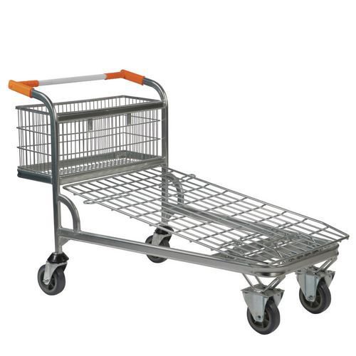 Heavy duty zinc plated nesting cash and carry stock trolley with basket