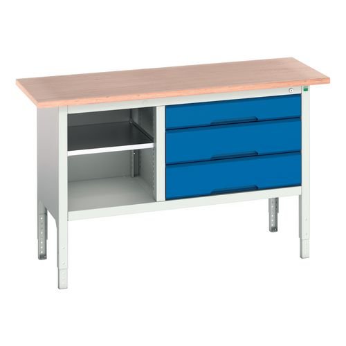 Verso Static Storage Bench 1500mm Long With 3  Wide Drawers & Open Section