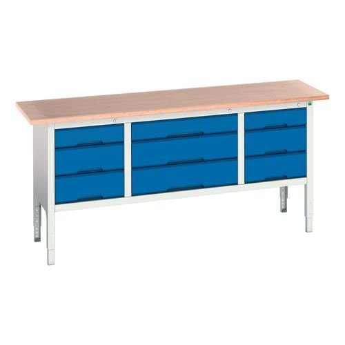 Verso Static Storage Bench 2000mm Long With 3 Wide Drawers & 6 Small Drawers