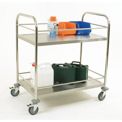 Konga stainless steel shelf trolley with side rails and 2 shelves