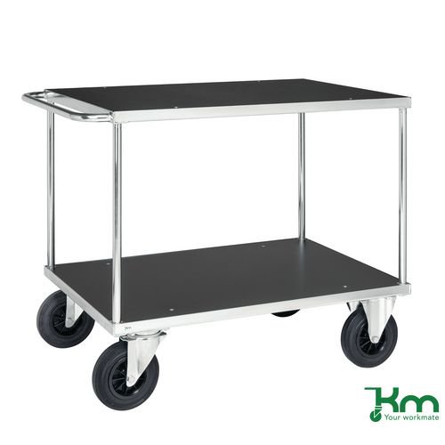 Konga heavy duty laminated wood shelf trolleys, with galvanised frame