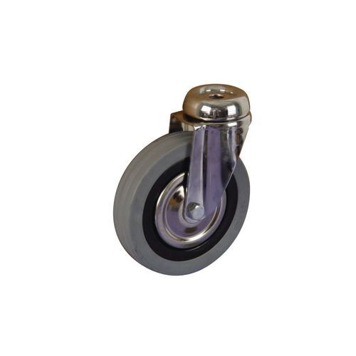Grey rubber tyred, chrome plated castors, single hole fixing - swivel