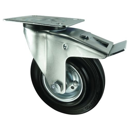 80mm Swivel Castor With Brake Plate Fixing - Rubber/Steel