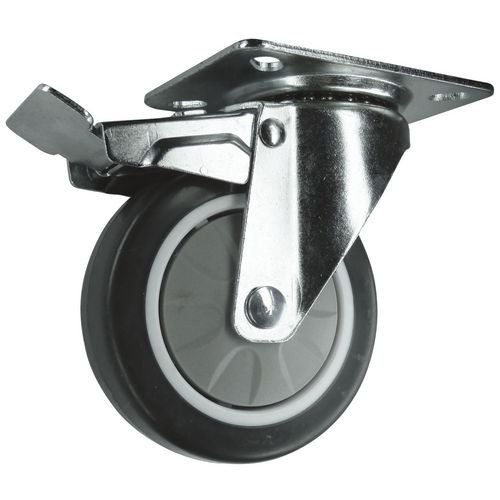 100mm Swivel Castor With Brake With Plate Fixing - Polypropylene/Rubber Zin