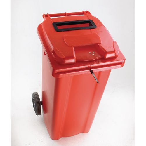 Two Wheeled Bin 140 litres (Red) with Slot and Lid Lock *Non-Returnable*